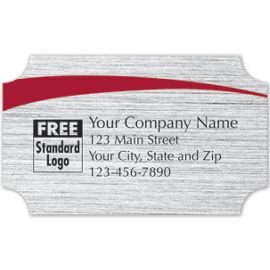 58108-Rectangular Label on Brushed Silver Poly w/Red Arc  2.5x1.558108
