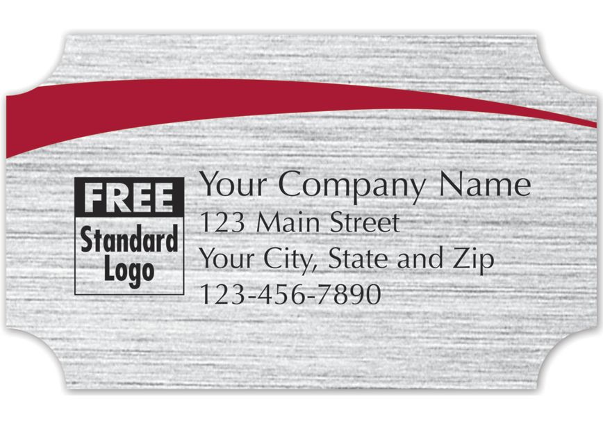 Product image for Rectangular Label on Brushed Silver Poly w/Red Arc  2.5x1.5 - Item# 58108