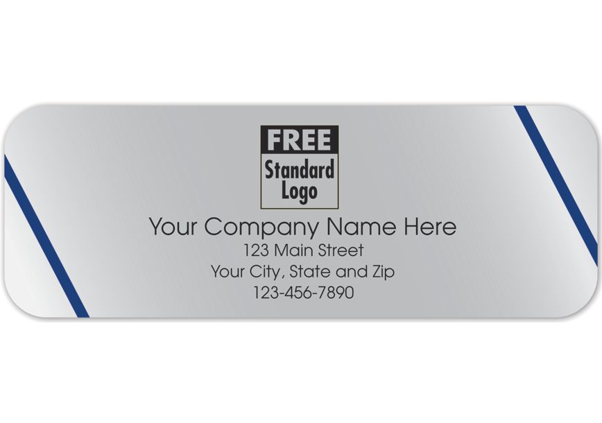 Product image for Rectangular Label on Silver Poly w/Blue Lines 3.5x1.25 - Item# 58115