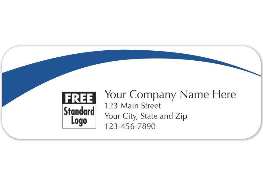 Product image for Rectangular Label on White Gloss w/Blue Arc 3.5x1.25 - Item# 58117