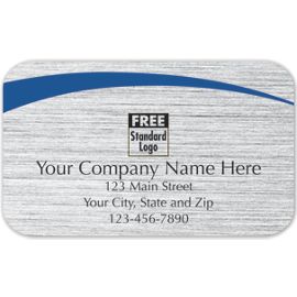 58120-Rectangular Label on Brushed Silver w/Blue Arc 2.5x1.558120