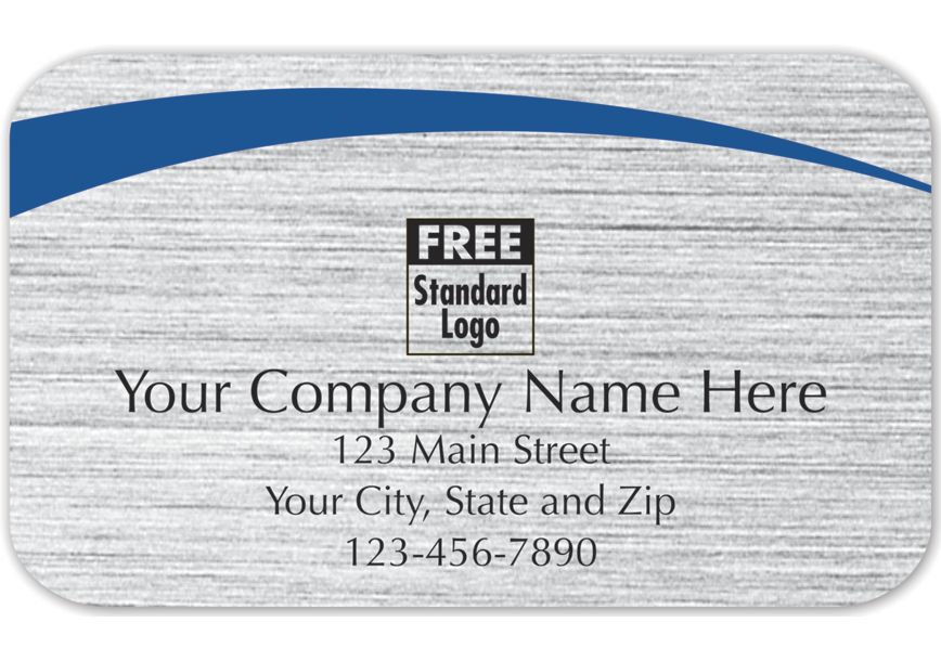Product image for Rectangular Label on Brushed Silver w/Blue Arc 2.5x1.5 - Item# 58120