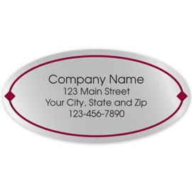 58147-Oval Label on Silver Poly w/Red Border 2x158147
