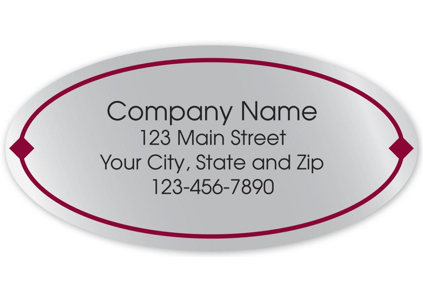 Product image for Oval Label on Silver Poly w/Red Border 2x1 - Item# 58147