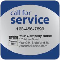 Call for Service Label on Silver Poly Top & Bottom Navy Trim