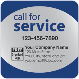 58167-Call for Service Label on Silver Poly Top & Bottom Navy Trim58167