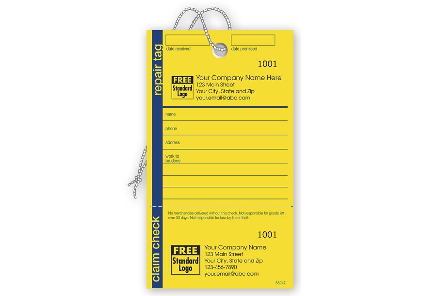 Product image for Repair Tag in Yellow w/Navy Border 3.125 x 5.5 - Item# 58247