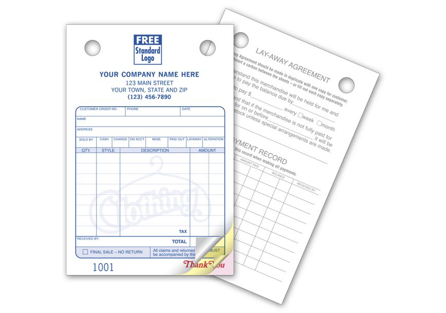 Product image for Clothing Register Forms - Small Classic - Item# 603