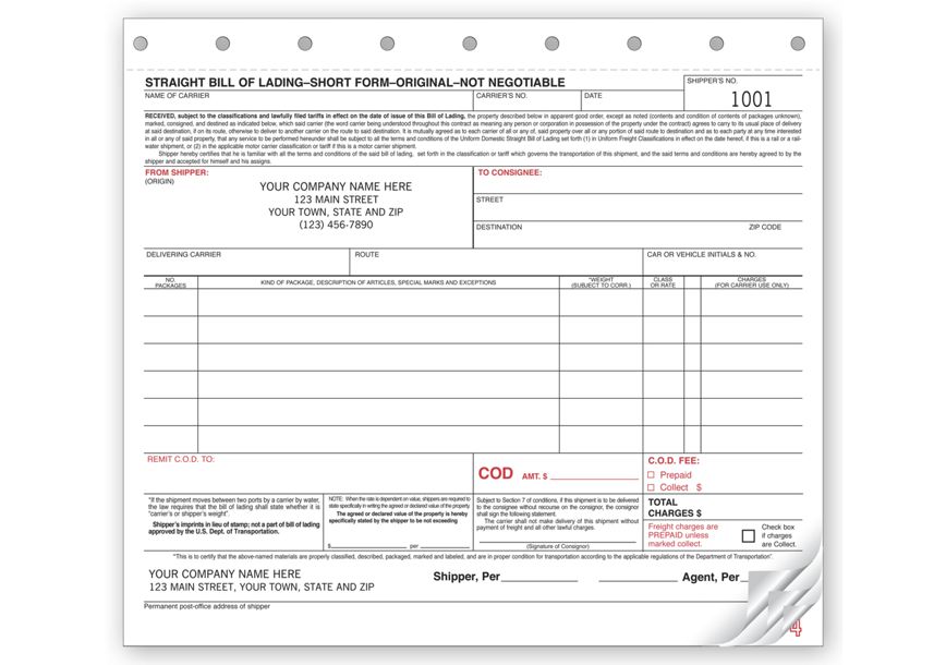 Product image for Bills of Lading - Small Carbonless - Item# 6205