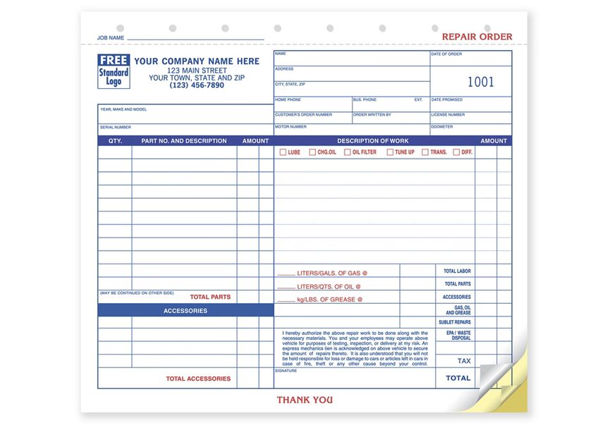 Product image for Repair Orders, Garage, Carbonless, Small Format - Item# 650