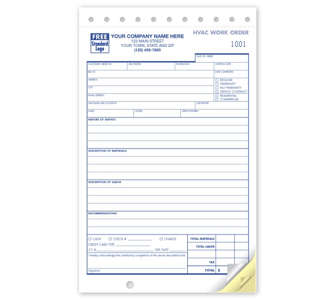 Business Forms - HVAC Compact Work Orders - 6539 by Deluxe | Deluxe.com