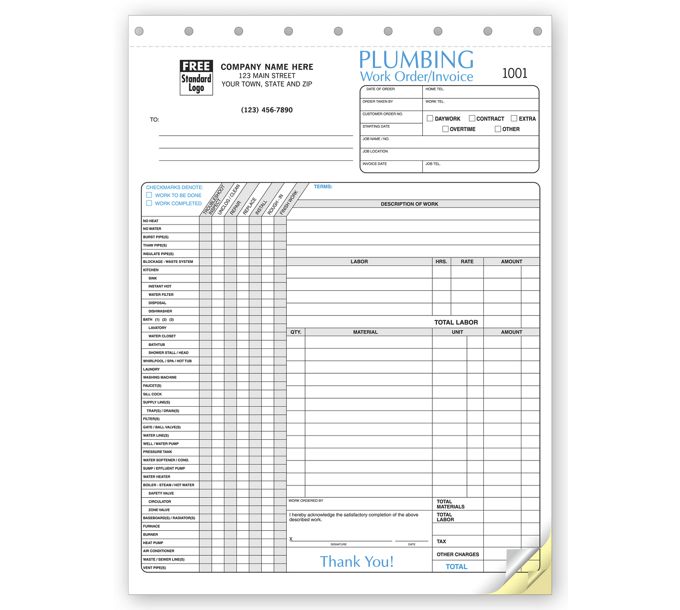 plumbing invoice forms receipts with checklist 6540 deluxecom
