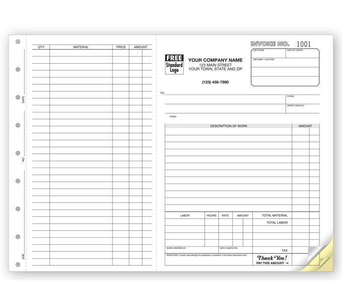 SideStub Carbonless Work Order Form Custom Printed by Deluxe