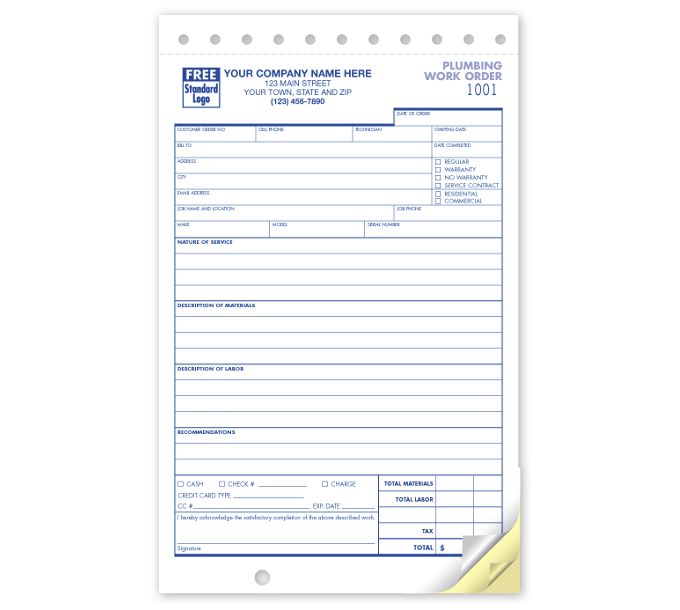 Business Forms - Compact Plumbing Work Orders - 6548 by Deluxe | Deluxe.com