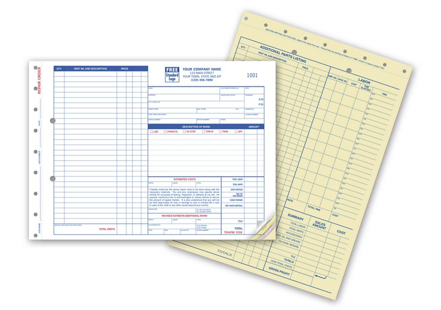 Product image for Garage Repair Orders - Large with Side-Stub Carbonless - Item# 654