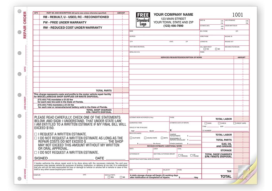 Product image for Repair Orders - Florida State - Item# 6585