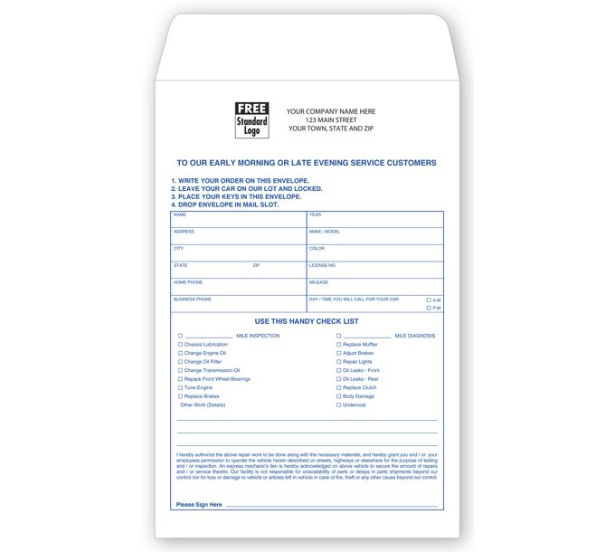 Business Envelopes Custom Printed Overnight Auto Repair Envelope