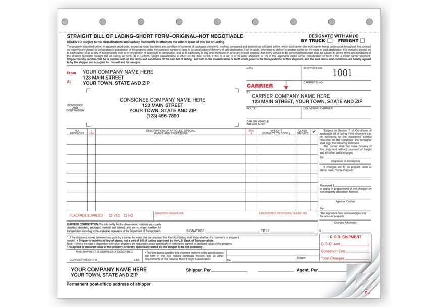 Product image for Bills of Lading - Small Carbonless - Item# 7200
