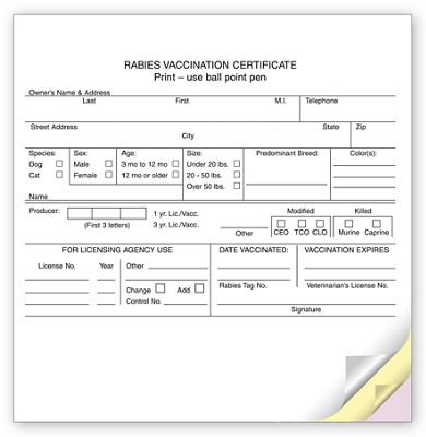 Business Forms - Numbered Vet Rabies Vaccination ...