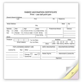 7718-Vet Rabies Vaccination Certificates, Imprinted7718