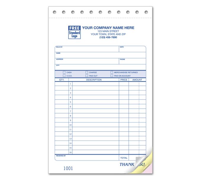 Large Sales Slips Classic Design Custom Printed by Deluxe