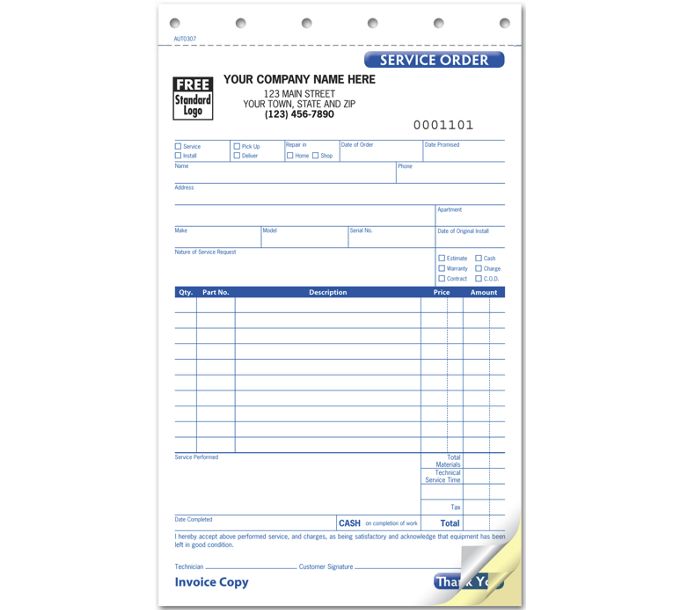 Service Order Form, Carbonless, Small Format