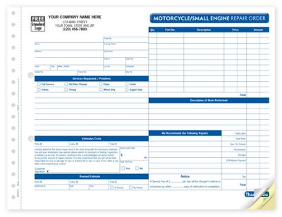 motorcyclesmall engine repair order form carbonless deluxecom