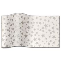 Silver Stars On White Tissue Paper, 20 x 30"