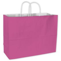 Hot Pink Color-on-White Kraft Shoppers, 16 x 6 x 12 1/2"