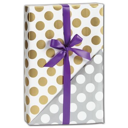 Gold & Silver Dot Reversible Gift Wrap, 30" x 208'