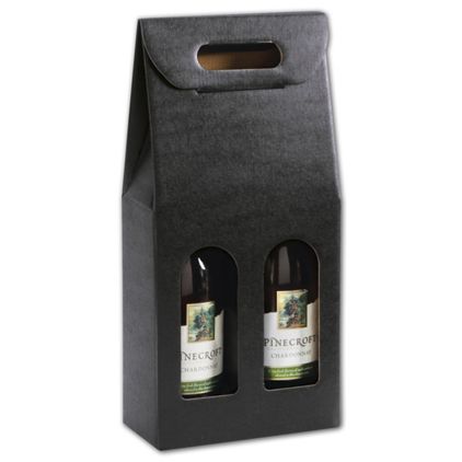 Black Embossed 2 Wine Bottle Carriers, 7 x 3 1/2 x 15 3/4"