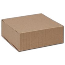 Kraft Stripes Magnetic Closure Gift Boxes, 8 x 8 x 3 1/4"