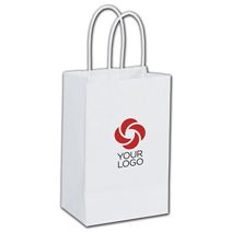 Printed Recycled White Kraft Paper Shoppers Mini Cub