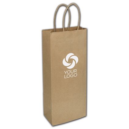 Printed Recycled Kraft Paper Shoppers Wine 5 1/4x3 1/2x13"