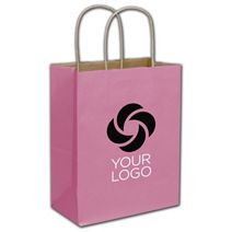 Printed Hot Pink Color-on-White Kraft Shoppers, Cub