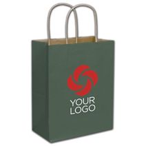 Printed Forest Green Color-on-Kraft Shoppers, Cub