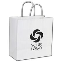 Printed White Paper Shoppers Emerald, 10x5x10 1/2"