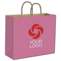 Printed Hot Pink Color-on-White Kraft Shoppers 16x6x12 1/2