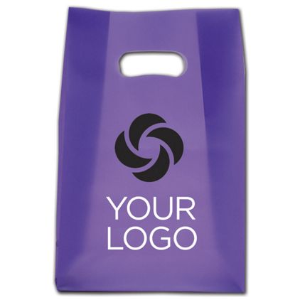 Printed Purple Frosted Die-Cut Shoppers, 7x3 1/2x10 1/2"