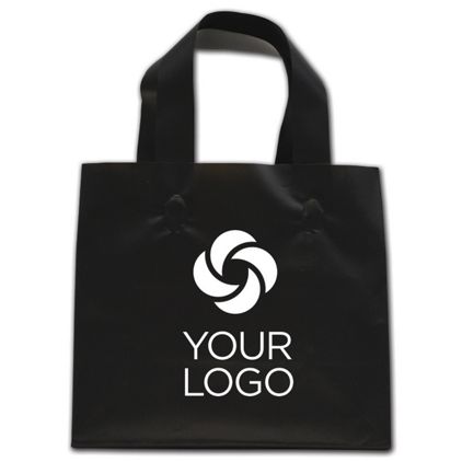 Printed Black Frosted Flex-Loop Shoppers, 8 x 4 x 7"