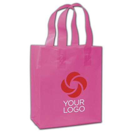 Printed Hot Pink Frosted Flex-Loop Shoppers, 8 x 5 x 10"