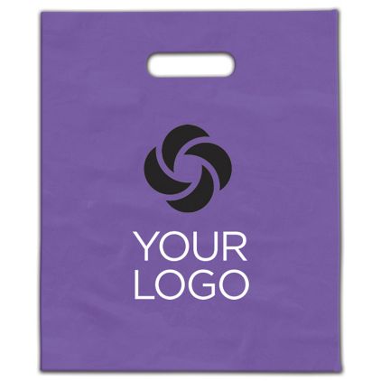 Printed Purple Frosted Die-Cut Merchandise Bags, 9 x 12"