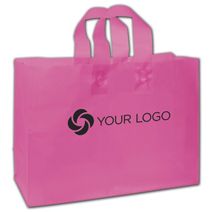 Printed Hot Pink Frosted Flex-Loop Shoppers, 16 x 6 x 12"