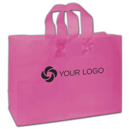 Printed Hot Pink Frosted Flex-Loop Shoppers, 16 x 6 x 12"