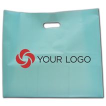 Printed Aqua Frosted Die-Cut Shoppers, 16 x 6 x 15"