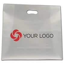 Printed Clear Frosted Poly Die-Cut Shoppers, 24 x 8 x 24"
