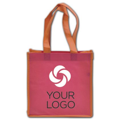 Printed Orange and Pink Non-Woven Shoppers, 10 x 5 x 10"
