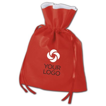 Printed Red Non-Woven Pouches, 12 x 16" + 4" Bottom Gusset