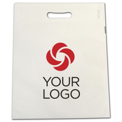 Printed White Non-Woven Tuff Seal Merchandise Bags, 10x12"