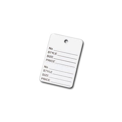 White Printed Garment Tags, 1 7/8 x 1 1/4